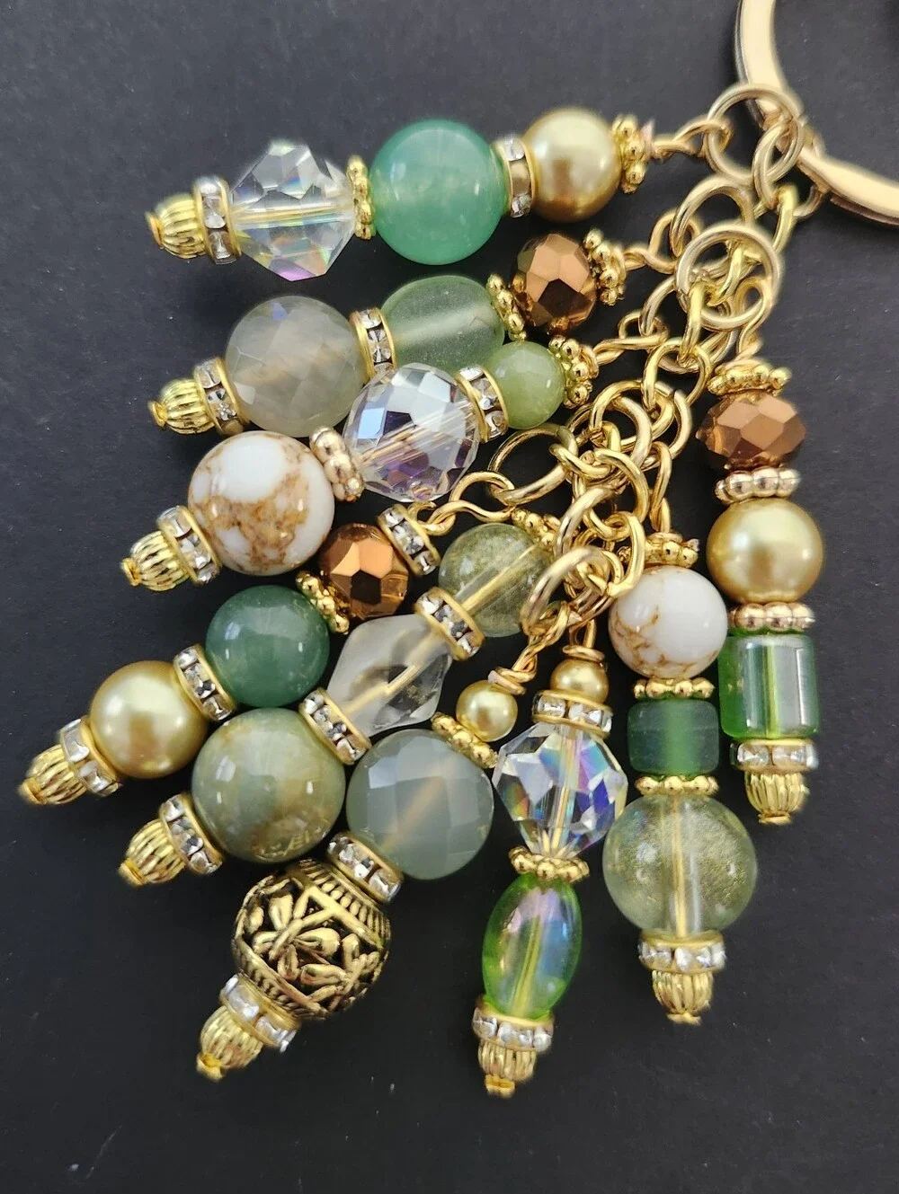 Lucky Shamrock Purse Charm or Keychain Aventurine Jasper Agate Handcrafted